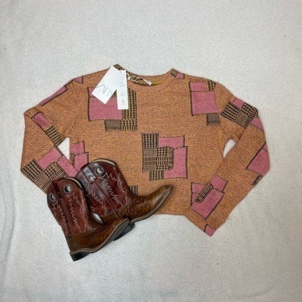 New Zara Cropped Crewneck Colourful Light Sweater - Picture 10 of 15